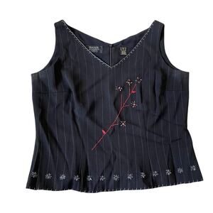 Vintage 1990s Dana Buchman Pin Stripe Tank Top Vest Blouse Embroidered Beaded 12